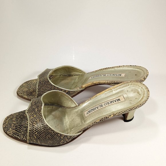 Manolo Blahnik Lizard Roccia Pattern Natural Leather Sandles - Picture 6 of 9